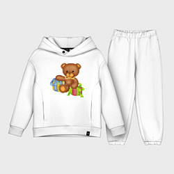 Детский костюм оверсайз Плюшевый мишка с подарками, цвет: белый