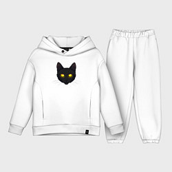 Детский костюм оверсайз Черный кот с сияющим взглядом, цвет: белый