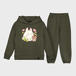 Детский костюм оверсайз Тоторо и цветок, цвет: хаки