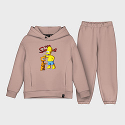 Детский костюм оверсайз Барт Симпсон и Снежок - нейросеть - мультфильм, цвет: пыльно-розовый