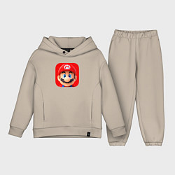 Детский костюм оверсайз Марио лого, цвет: миндальный