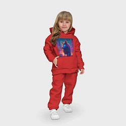 Детский костюм оверсайз Волк в неоновом киберпанк-городе, цвет: красный — фото 2
