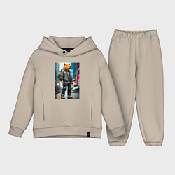 Детский костюм оверсайз Cool Capy - New York - cyberpunk - neural network, цвет: миндальный