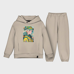 Детский костюм оверсайз Девочка в кепке, цвет: миндальный