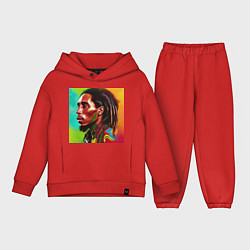 Детский костюм оверсайз Разноцветный цифровой арт Боб Марли, цвет: красный