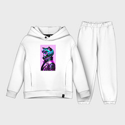 Детский костюм оверсайз Прикольный фиолетовый котейка - нейросеть, цвет: белый