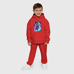 Детский костюм оверсайз Полёт капибары в космосе - неон, цвет: красный — фото 2