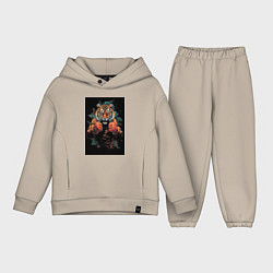 Детский костюм оверсайз Боевой тигр Муай Тай, цвет: миндальный