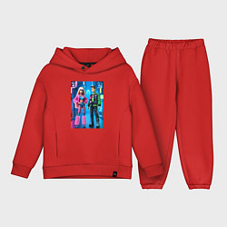 Детский костюм оверсайз Барби и Кен в ночном городе - нейросеть, цвет: красный