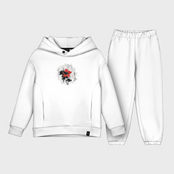 Детский костюм оверсайз Большой красный цветок в китайском стиле, цвет: белый