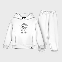 Детский костюм оверсайз Новогодний скелетик чб, цвет: белый