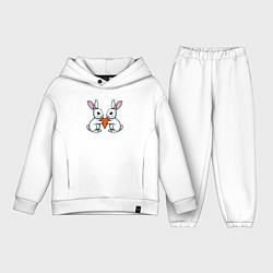 Детский костюм оверсайз Зайчики с морковкой в виде сердечка, цвет: белый