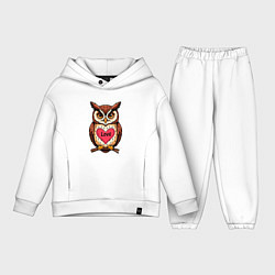 Детский костюм оверсайз Сова с сердечком на груди, цвет: белый