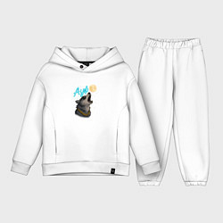 Детский костюм оверсайз Ауф - волк воет на луну, цвет: белый