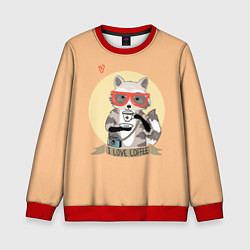 Свитшот детский Raccoon Love Coffee, цвет: 3D-красный