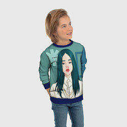 Свитшот детский Billie Eilish: Turquoise Hair, цвет: 3D-синий — фото 2