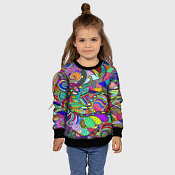 Свитшот детский Дудлы узор разноцветный хиппи, цвет: 3D-черный — фото 2