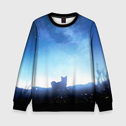 Свитшот детский Силуэт корги ночь космос дымка, цвет: 3D-черный
