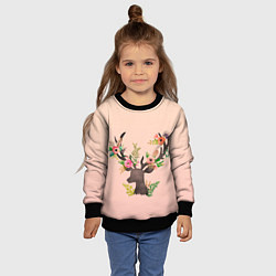 Свитшот детский Олень рога цветы, цвет: 3D-черный — фото 2