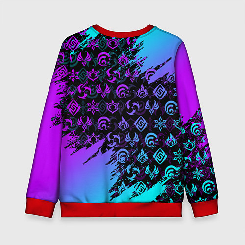 Детский свитшот GENSHIN NEON PATTERN SYMBOL НЕОН ЭМБЛЕМЫ / 3D-Красный – фото 2