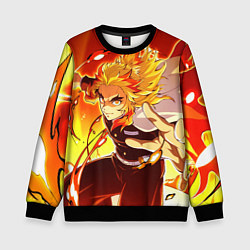 Свитшот детский Ренгоку Кёджуро, Клинок рассекающий демонов, цвет: 3D-черный