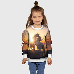 Свитшот детский Лошади на закате, цвет: 3D-белый — фото 2