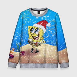 Свитшот детский НОВОГОДНИЙ ГУБКА БОБ КВАДРАТНЫЕ ШТАНЫ, цвет: 3D-меланж
