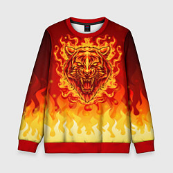 Свитшот детский Огненный тигр в пламени, цвет: 3D-красный
