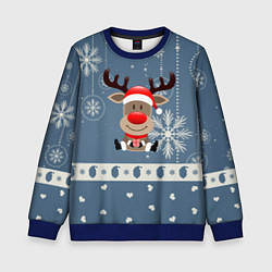 Свитшот детский New Years Deer, цвет: 3D-синий