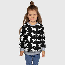Свитшот детский Белые единороги на черном фоне, цвет: 3D-меланж — фото 2