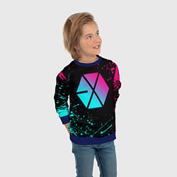 Свитшот детский EXO BAND NEON LOGO НЕОНОВЫЕ БРЫЗГИ КРАСОК, цвет: 3D-синий — фото 2