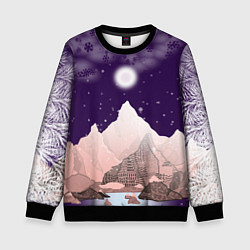 Детский свитшот Зимнее лунное небо в горах со снегопадом