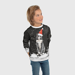 Свитшот детский Новогодний Черный кот в кружке, цвет: 3D-белый — фото 2