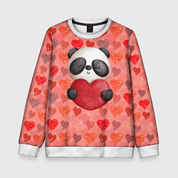 Свитшот детский Панда с сердечком день влюбленных, цвет: 3D-белый