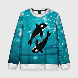 Свитшот детский Кит косатка в океане, цвет: 3D-белый