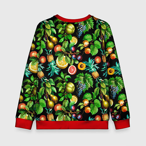 Детский свитшот Сочные фрукты - персик, груша, слива, ананас / 3D-Красный – фото 2