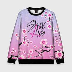 Свитшот детский Stray Kids цветы сакуры, цвет: 3D-черный