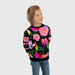 Свитшот детский Цветочный узор Floral pattern, цвет: 3D-черный — фото 2