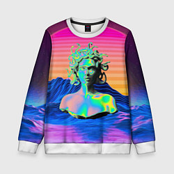 Свитшот детский Gorgon Medusa Vaporwave Neon Mountains, цвет: 3D-белый