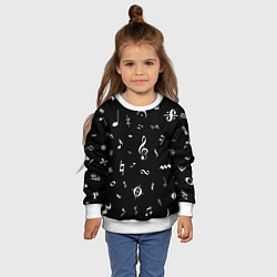 Свитшот детский Нотные Знаки Белые на Черном, цвет: 3D-белый — фото 2