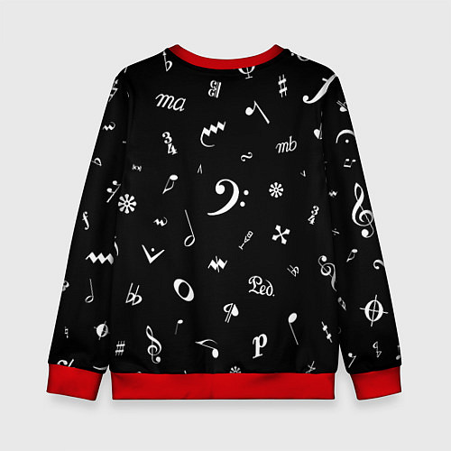Детский свитшот Нотные Знаки Белые на Черном / 3D-Красный – фото 2