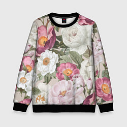 Свитшот детский Цветы Розовый Сад Пион и Роз, цвет: 3D-черный