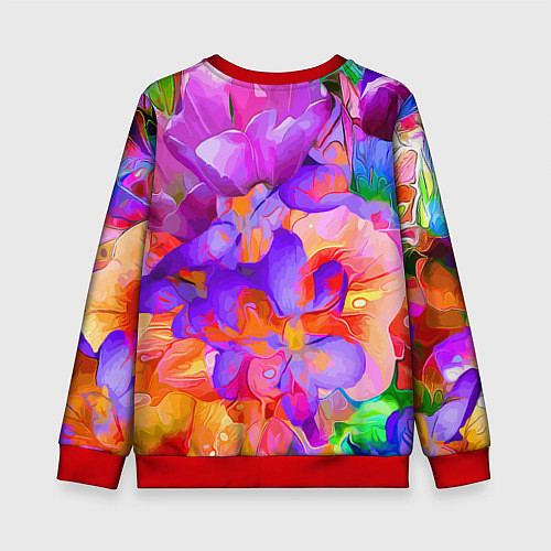 Детский свитшот Красочный цветочный паттерн Лето Colorful Floral P / 3D-Красный – фото 2