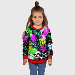 Свитшот детский Разноцветные пятна краски на черном фоне, цвет: 3D-красный — фото 2