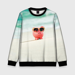 Свитшот детский Свинка на отдыхе, цвет: 3D-черный
