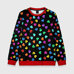 Свитшот детский Сердечки разноцветные на черном, цвет: 3D-красный