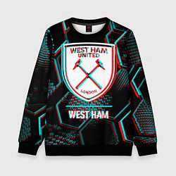 Свитшот детский West Ham FC в стиле Glitch на темном фоне, цвет: 3D-черный