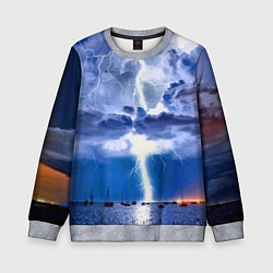 Свитшот детский Разряд молнии над океаном, цвет: 3D-меланж