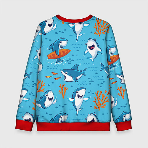 Детский свитшот Прикольные акулята - паттерн / 3D-Красный – фото 2