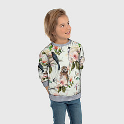 Свитшот детский Цветы Нарисованные Магнолии и Птицы, цвет: 3D-меланж — фото 2